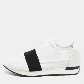 Pre Owned  Balenciaga White Leather and Mesh Race Runner Sneakers Size 44