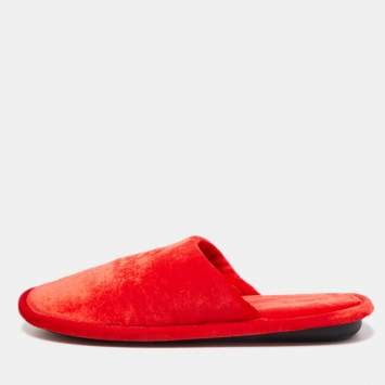 Pre Owned Balenciaga Red Velvet Flat Mules Size 43