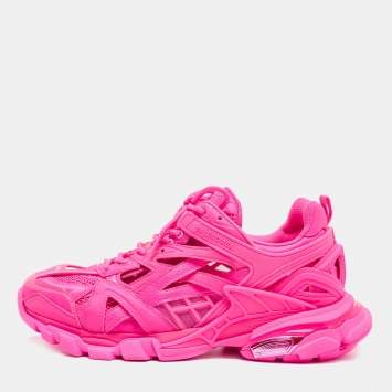Pre Owned Balenciaga Pink Mesh and Faux Leather Track Sneakers Size 42