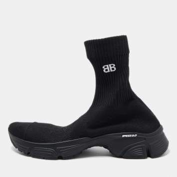 Pre Owned Balenciaga Black Knit Fabric Speed 3.0 High Top Sneakers Size 41