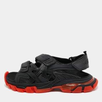 Pre Owned Balenciaga Black Leather Velcro Track  Strap Sandals Size 44
