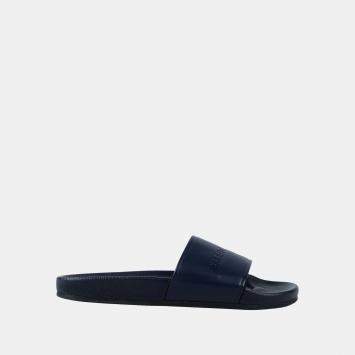 Pre Owned Balenciaga Navy Blue Leather Pool Slides 39