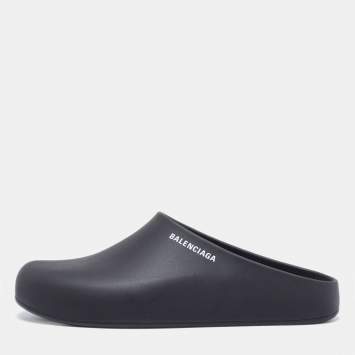 Pre Owned Balenciaga Black Rubber Flat Mules Size 42