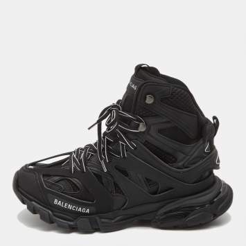 Pre Owned Balenciaga Black Mesh and Faux Leather Track Hike High Top Sneakers Size 40