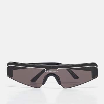 Pre Owned Balenciaga Black/White BB003S Ski Shield Sunglasses