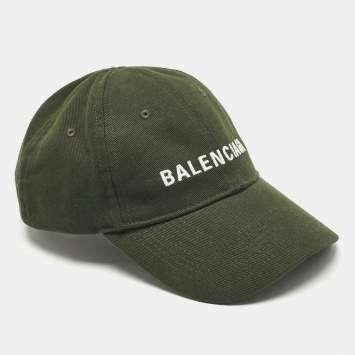 Pre Owned Balenciaga Green Logo Embroidered Cotton Baseball Cap L
