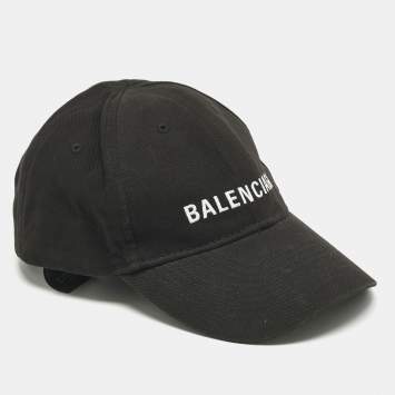Pre Owned Balenciaga Black Logo Embroidered Cotton Baseball Cap L