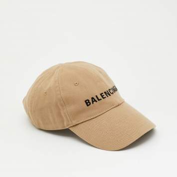 Pre Owned Balenciaga Beige Logo Embroidered Cotton Baseball Cap L