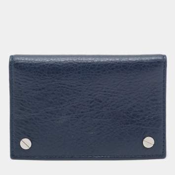 Pre Owned Balenciaga Navy Blue Leather Flap Card Case