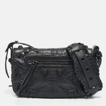 Pre Owned Balenciaga Black Leather Le Cagole Flap Shoulder Bag