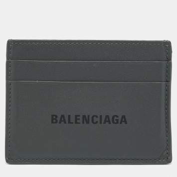 Pre Owned Balenciaga Dark Grey Leather Logo Card Case