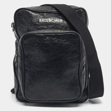Pre Owned Balenciaga Black Leather Explorer Crossbody Bag