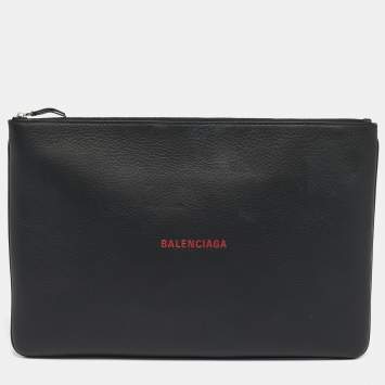 Pre Owned Balenciaga Black Leather Everyday Zip Pouch