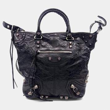 Pre Owned Balenciaga Black Leather Le Cargol Man Tote Bag