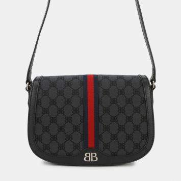 Pre Owned Balenciaga Gucci Balenciaga The Hacker Project Ophidia Shoulder Bag Black Canvas Leather