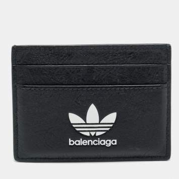 Pre Owned Balenciaga x Adidas Black Leather Card Holder