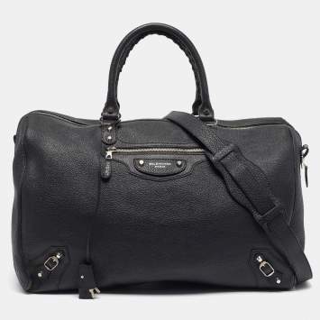 Pre Owned حقيبة سفر دوفل بالنسياجا جلد أسود 24 ساعة