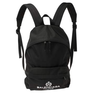 Pre Owned Balenciaga Black Nylon Logo Crest Backpack