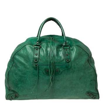 Pre Owned Balenciaga Green Leather Motorcross Voyage Duffel Bag