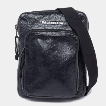 Pre Owned Balenciaga Black Leather Explorer Crossbody Bag