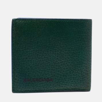 Pre Owned Balenciaga Green Leather Bifold Wallet