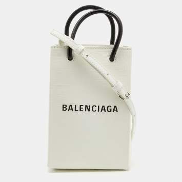 Pre Owned Balenciaga White/Black Leather North South Crossbody Bag