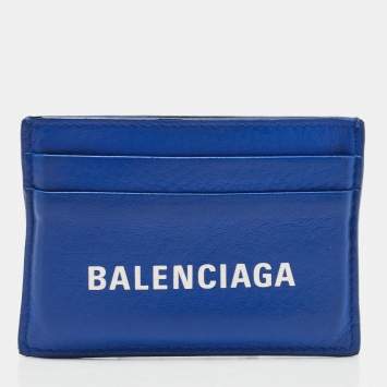 Pre Owned Balenciaga Blue Leather Logo Card Holder