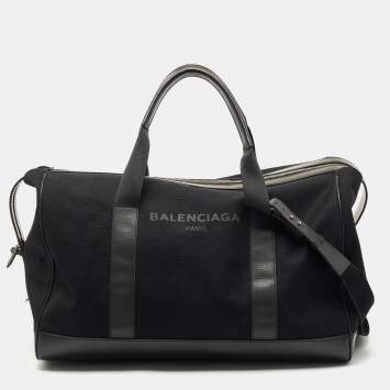 Pre Owned Balenciaga Black Canvas and Leather Logo Weekender