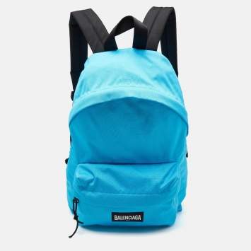 Pre Owned Balenciaga Blue Nylon Explorer Logo Backpack