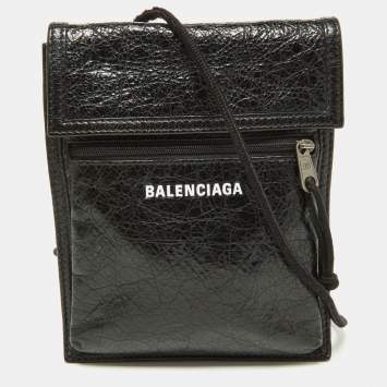 Pre Owned Balenciaga Black Leather Explorer Pouch Crossbody Bag