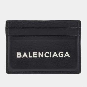 Pre Owned Balenciaga Black Leather Logo Card Holder