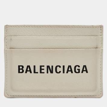 Pre Owned Balenciaga White Leather Logo Card Holder