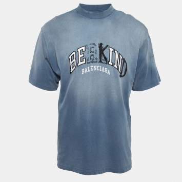 Pre Owned Balenciaga Blue Be Kind Faded Cotton T-Shirt XS