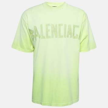 Pre Owned Balenciaga Fluorescent Green Distressed Cotton Oversized T-Shirt XXS