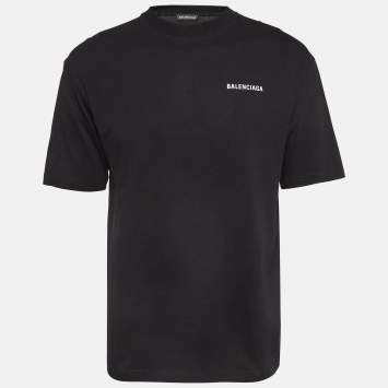 Pre Owned Balenciaga Black Logo Print Cotton T-Shirt XXS