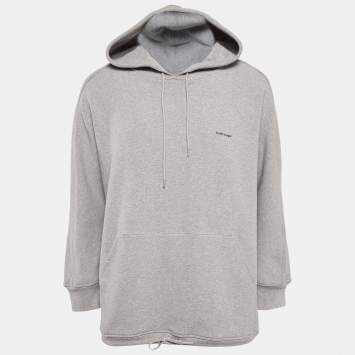 Pre Owned Balenciaga Grey Cotton Knit Oversized Hoodie S