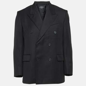 Pre Owned Balenciaga Black Gabardine Double Breasted Blazer XS