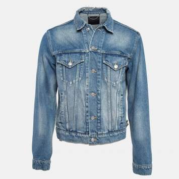 Pre Owned Balenciaga Blue 2017 Campaign Logo Denim Distressed Jacket L