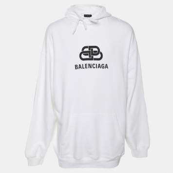 Pre Owned Balenciaga White Cotton Knit Logo Hoodie S