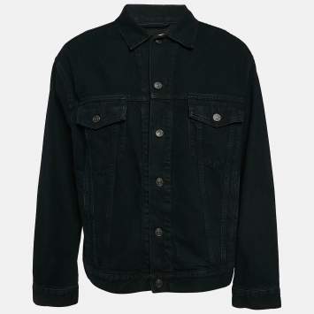 Pre Owned Balenciaga Navy Blue Embroidered Denim Jacket S
