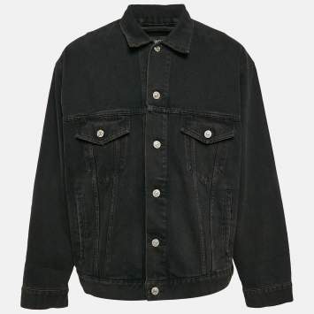 Pre Owned Balenciaga Black BB Spray Paint Denim Oversized Jacket XS