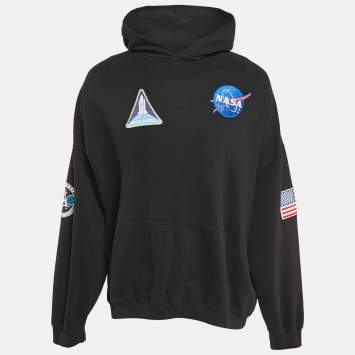 Pre Owned Balenciaga Black Nasa Applique Cotton Knit Hoodie XS