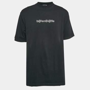 Pre Owned Balenciaga Black Logo Print Cotton T-Shirt XS
