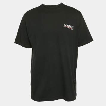 Pre Owned Balenciaga Black Logo Print Jersey Oversized T-Shirt S
