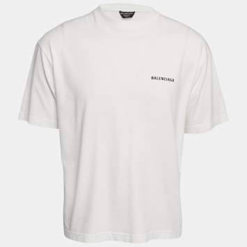 Pre Owned Balenciaga White Logo Print Jersey Crew Neck T-Shirt S