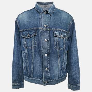 Pre Owned Balenciaga Blue Dirty Light Blue Denim Distressed Collar Jacket M