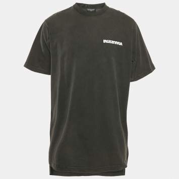 Pre Owned Balenciaga Unifit Black Faded Logo Embroidered Cotton Oversized T-Shirt M