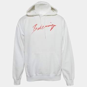 Pre Owned Balenciaga White Logo Paint Cotton Knit Oversized Hoodie M