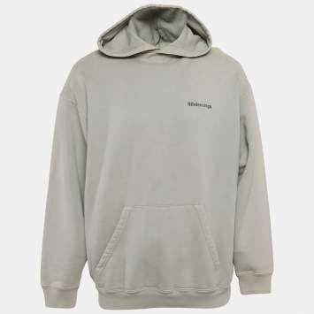 Pre Owned Balenciaga Grey Logo Embroidered Cotton Hoodie M