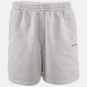 Pre Owned Balenciaga Grey Logo Embroidered Cotton Knit Sweat Shorts S